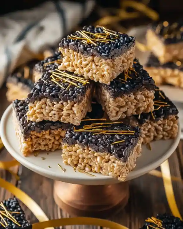 Black and Gold Rice Krispie Bars Homemade