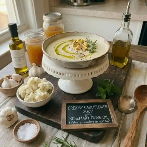 Creamy Cauliflower Soup With Rosemary Olive Oil
