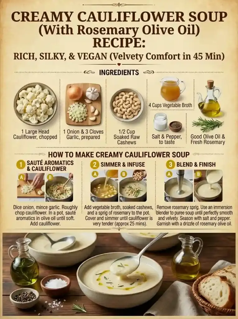 Creamy Cauliflower Soup With Rosemary Olive Oil