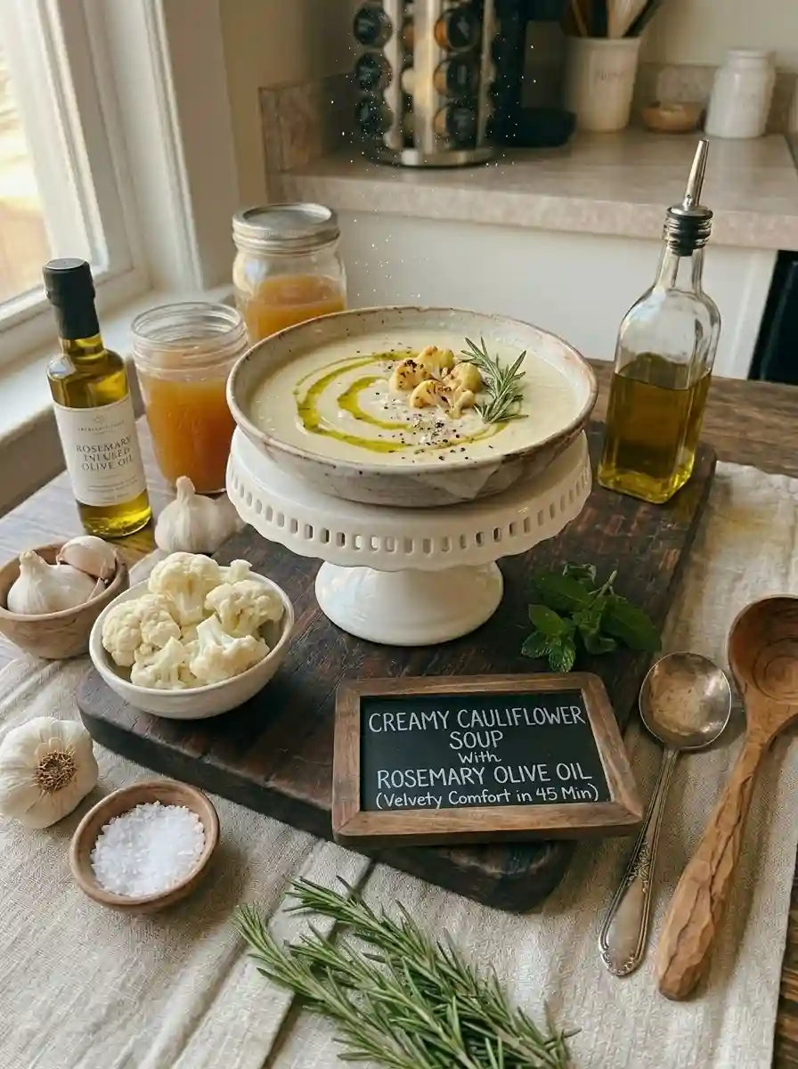 Creamy Cauliflower Soup With Rosemary Olive Oil