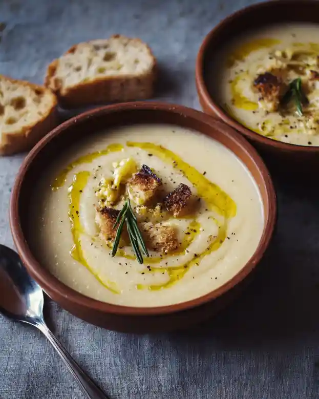 Creamy Cauliflower Soup With Rosemary Olive Oil