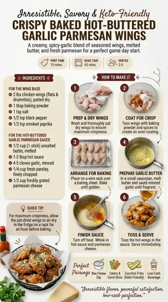 Crispy Baked Hot-Buttered Garlic Parmesan Wings
