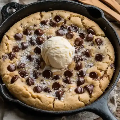 Salted Chewy Gooey Chocolate Chip Skillet Cookie