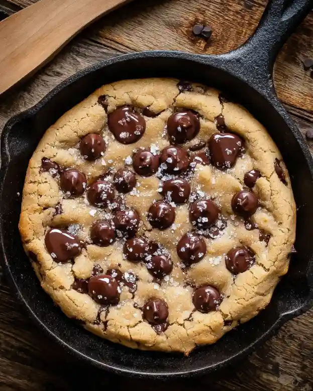 Salted Chewy Gooey Chocolate Chip Skillet Cookie