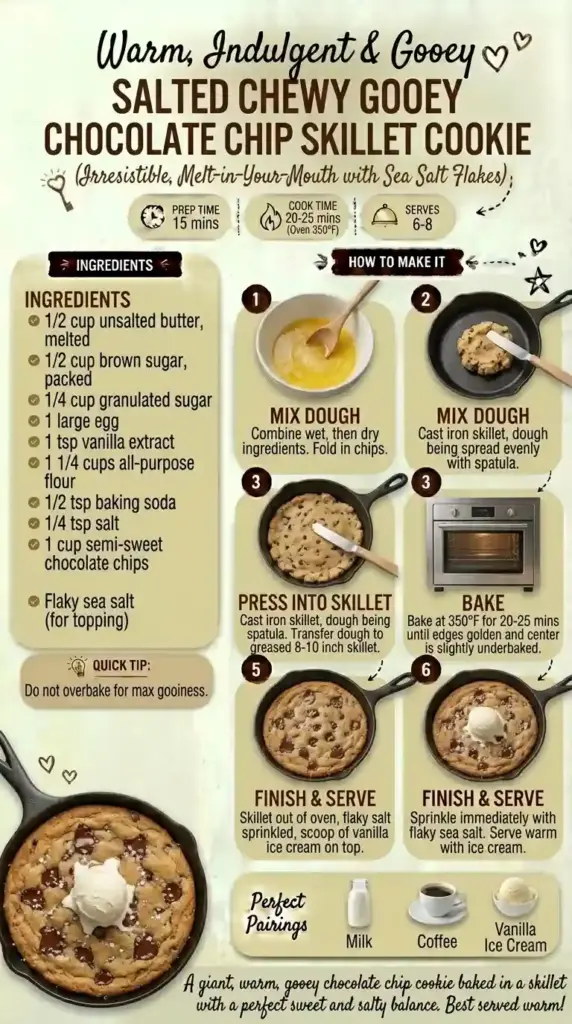 Salted Chewy Gooey Chocolate Chip Skillet Cookie