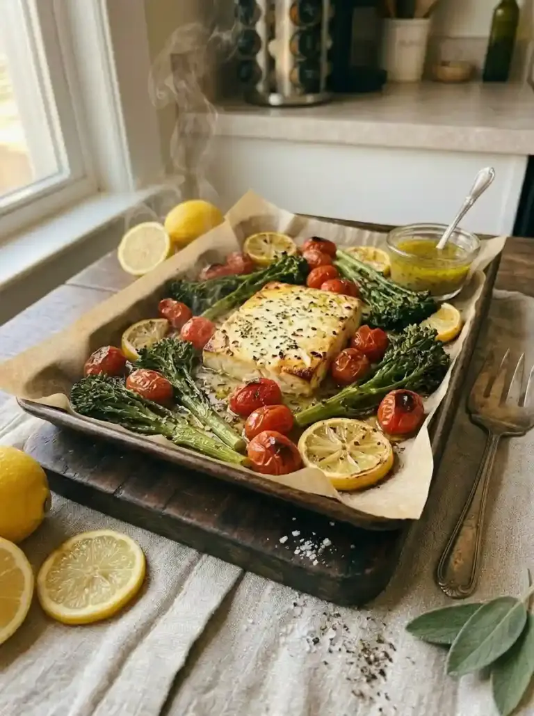 Sheet-Pan Baked Feta With Broccolini, Tomatoes, and Lemon