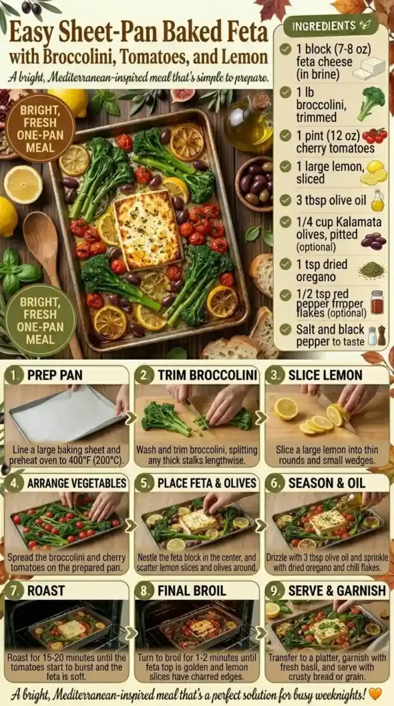 Sheet-Pan Baked Feta With Broccolini, Tomatoes, and Lemon