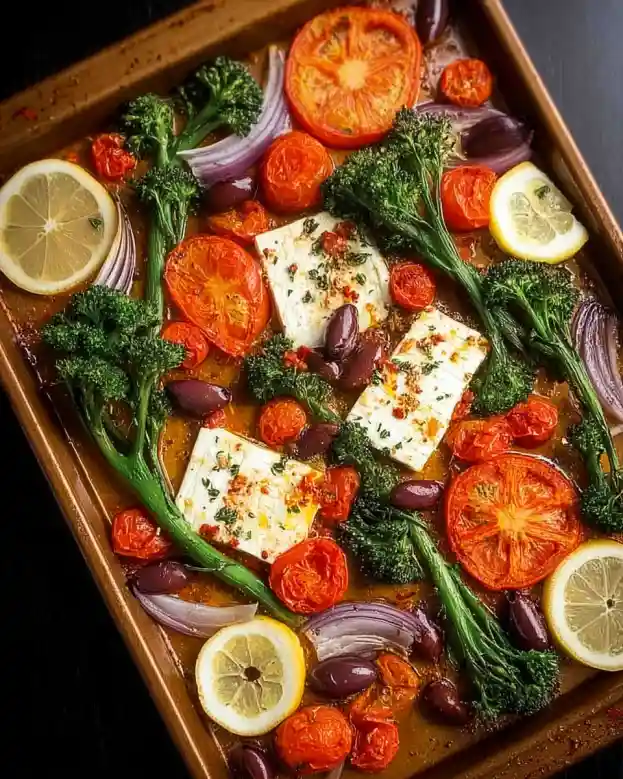 Sheet-Pan Baked Feta With Broccolini, Tomatoes, and Lemon