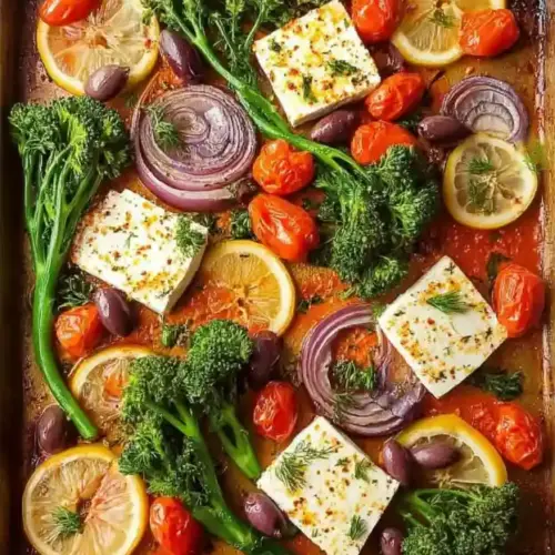 Sheet-Pan Baked Feta With Broccolini, Tomatoes, and Lemon