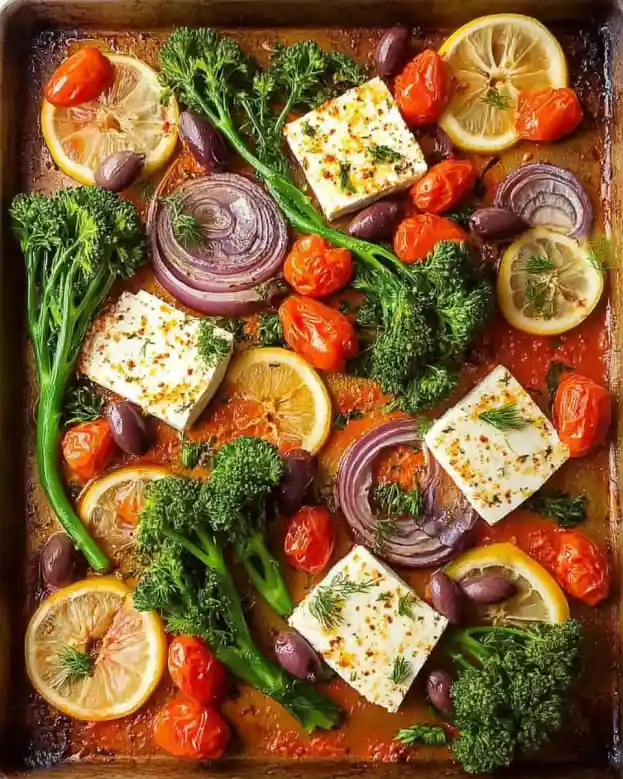 Sheet-Pan Baked Feta With Broccolini, Tomatoes, and Lemon