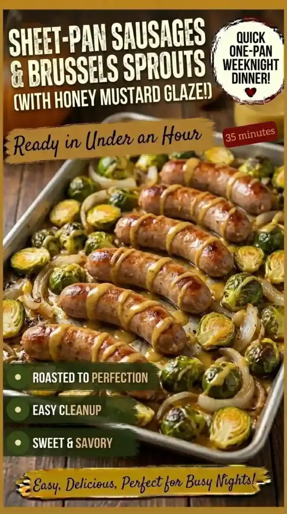Sheet-Pan Sausages and Brussels Sprouts With Honey Mustard