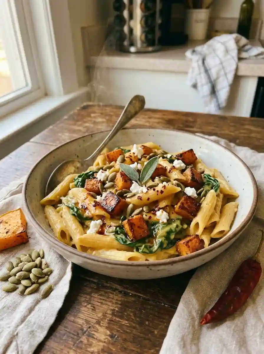 Spicy Butternut Squash Pasta With Spinach