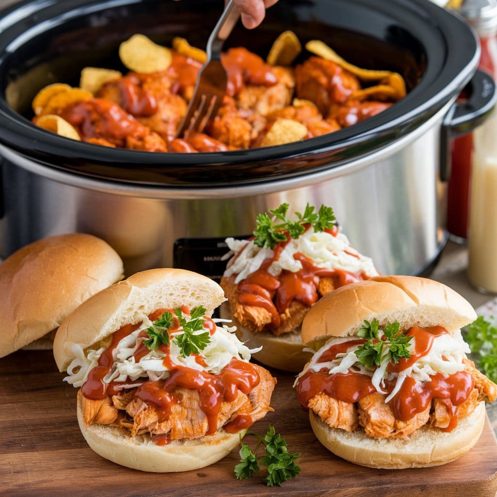 Slow Cooker Buffalo Chicken Sandwiches