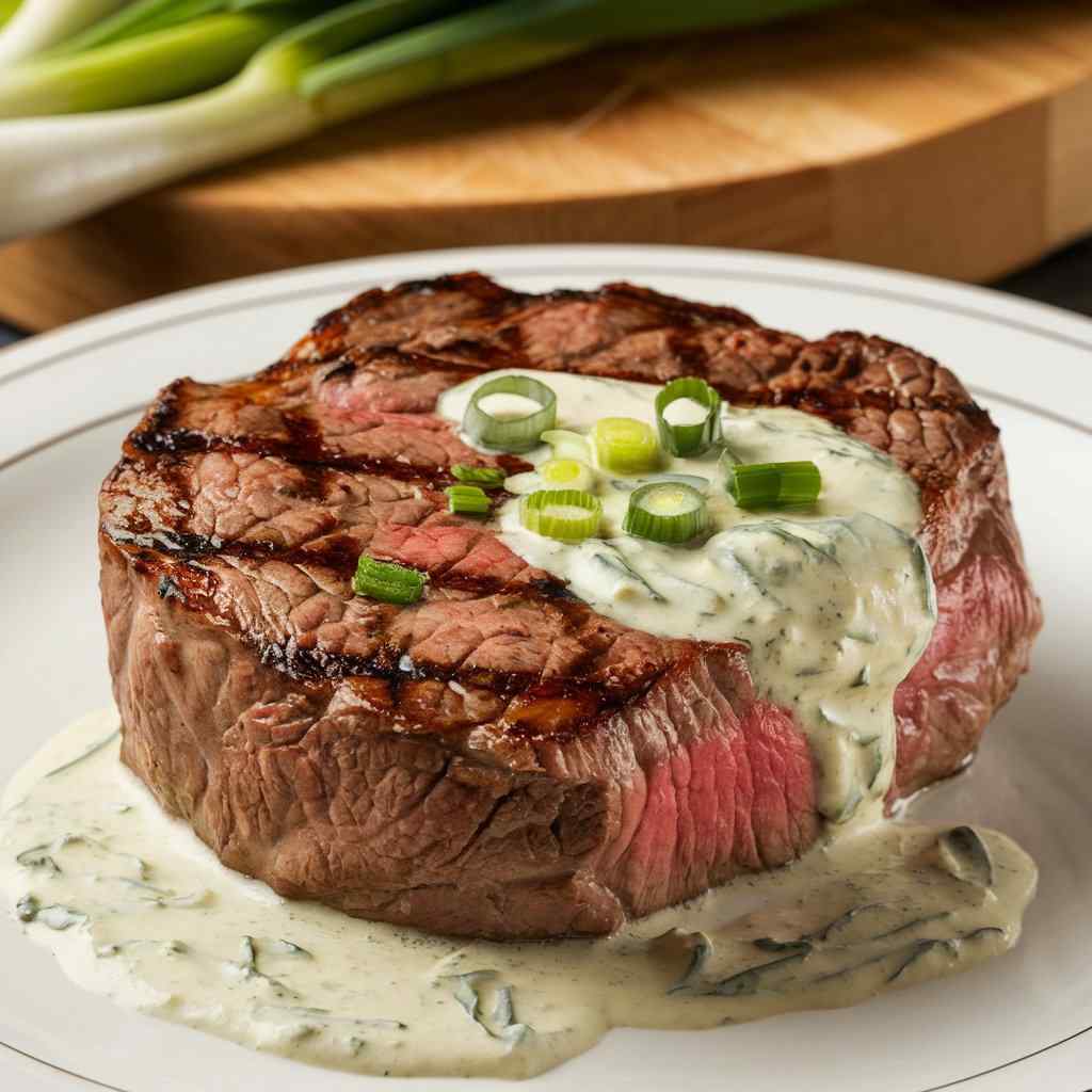 Grilled Filet Mignon Steak with Gorgonzola Cream Sauce