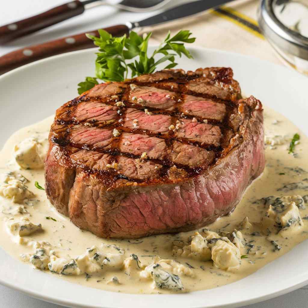 Grilled Filet Mignon Steak with Gorgonzola Cream Sauce