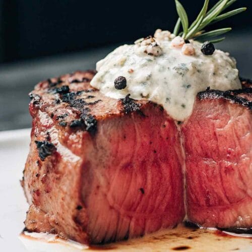 Grilled Filet Mignon Steak with Gorgonzola Cream Sauce