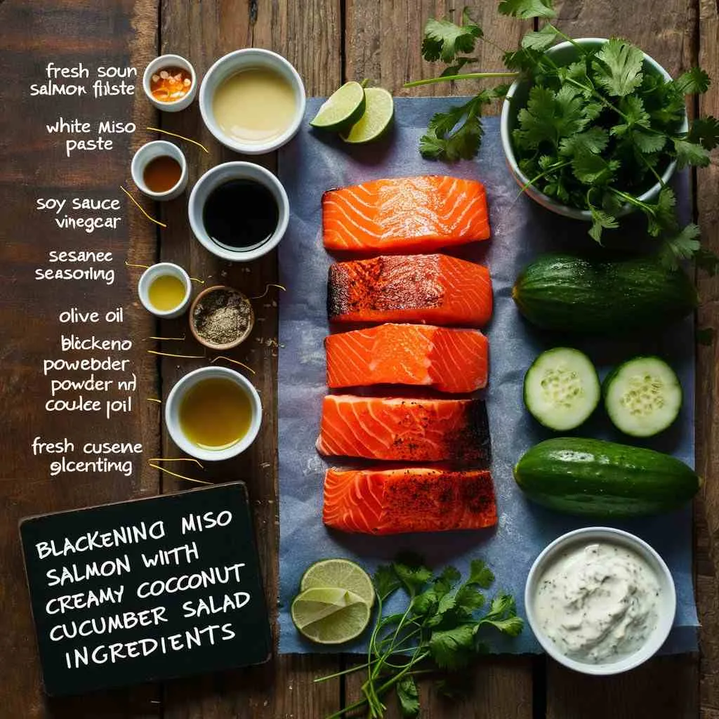 Blackened Miso Salmon with Creamy Coconut Cucumber Salad