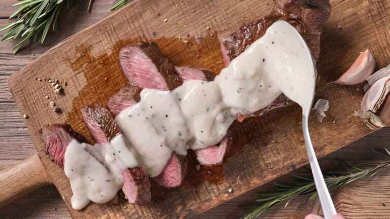 Steak with Bourbon Garlic Cream Sauce
