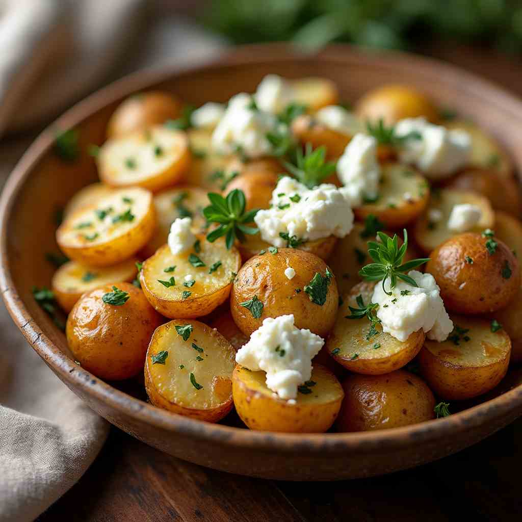 Roasted Potatoes with Baked Feta and Garlic