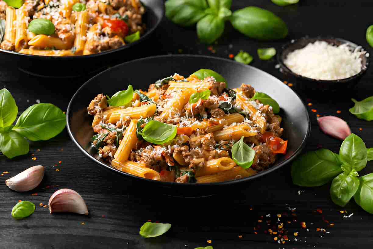 Stovetop Creamy Ground Beef Tuscan Pasta