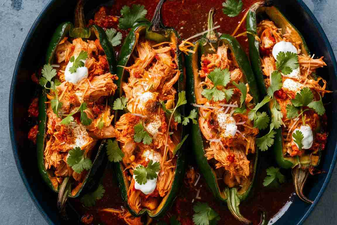 Stuffed Poblano Peppers with Chicken