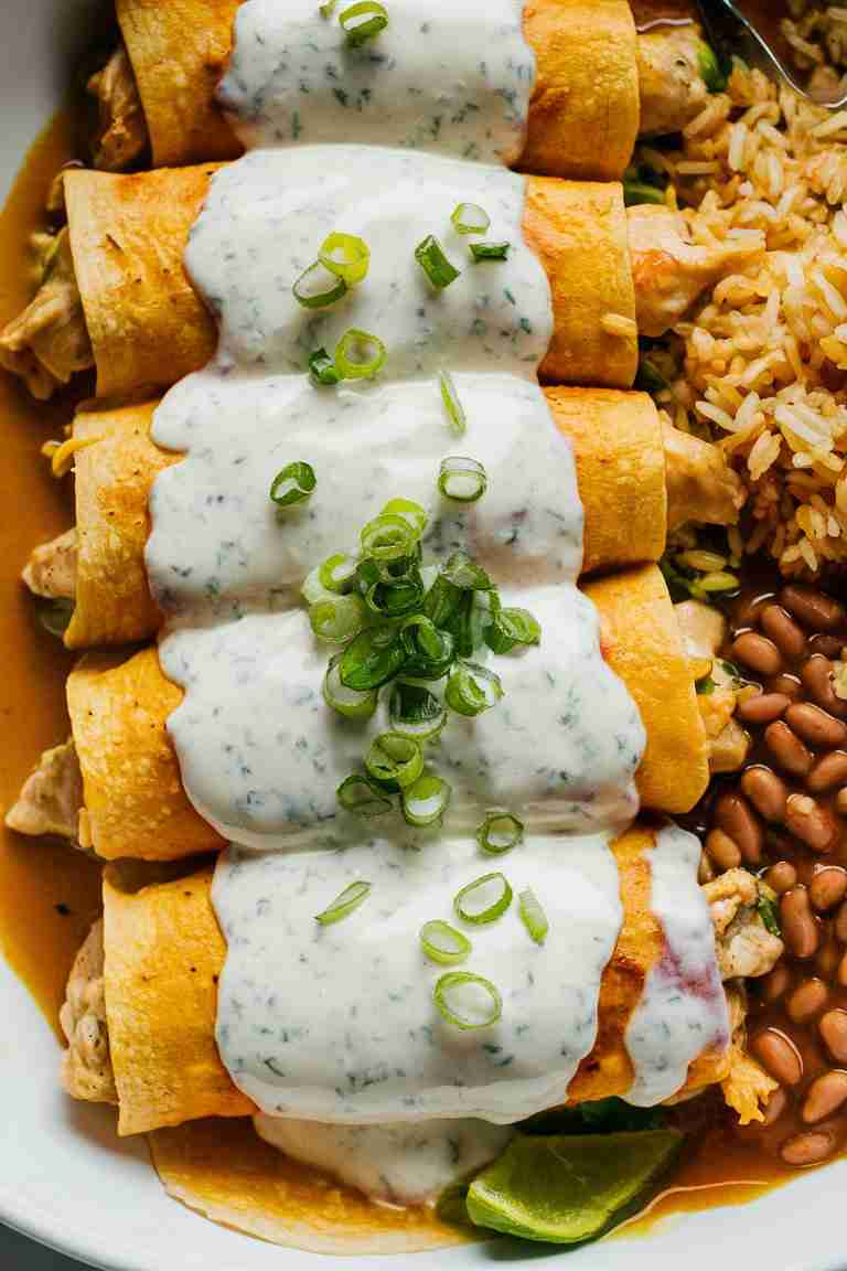 Chicken Enchiladas with Sour Cream White Sauce
