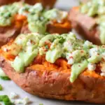 Brown Butter Twice Baked Sweet Potatoes with Goat's Cheese and Avocado Cream
