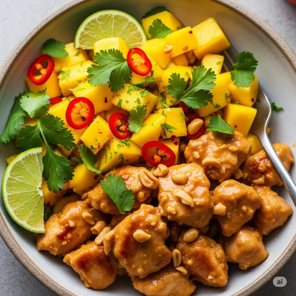 Peanut Chicken with Spicy Lime Mango Salad