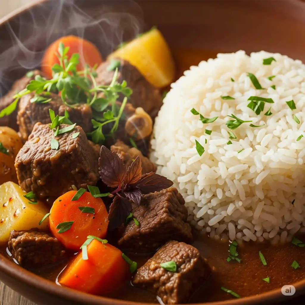 Herb and Beef Stew with Rice