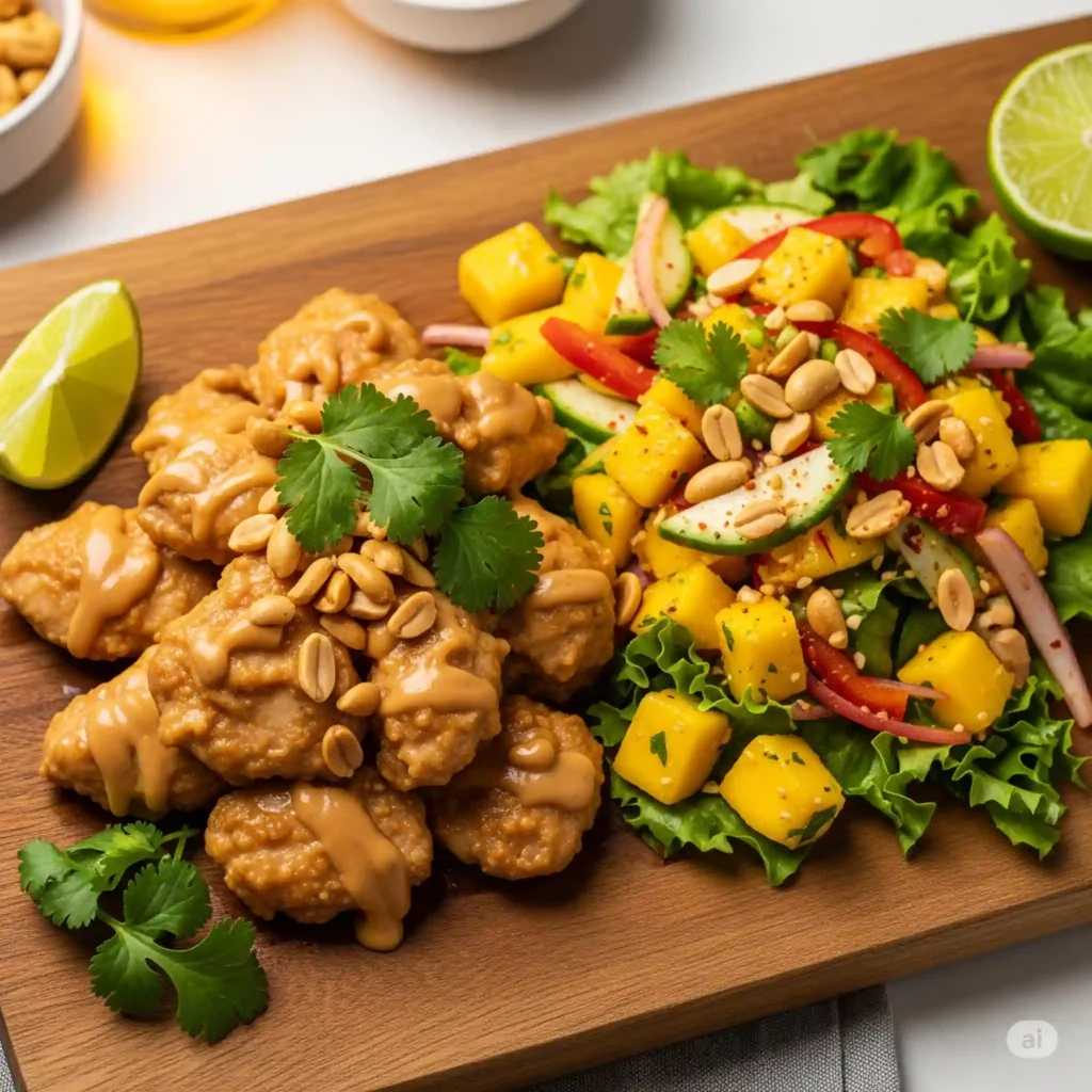 Peanut Chicken with Spicy Lime Mango Salad