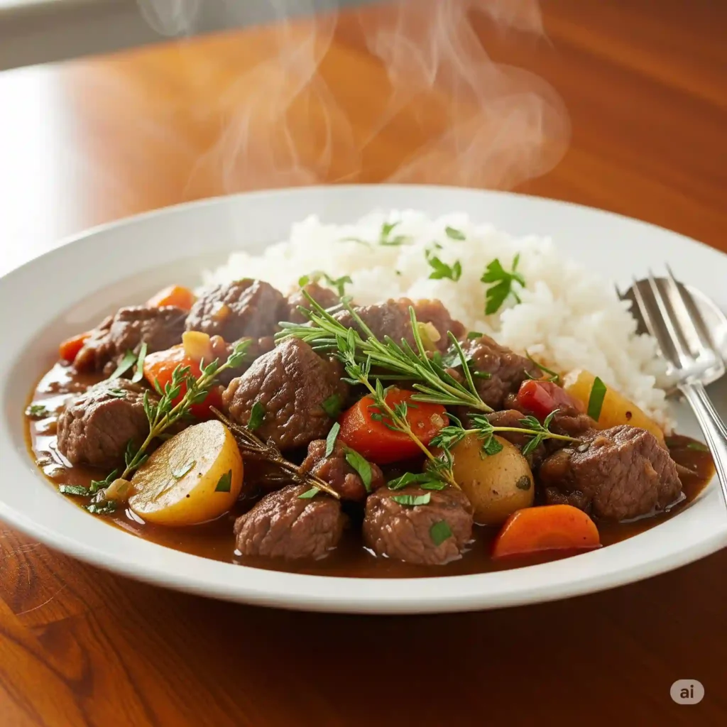Herb and Beef Stew with Rice
