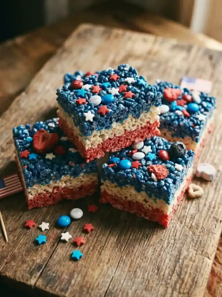 July Rice Krispie Treats (Red, White & Blue Layers)