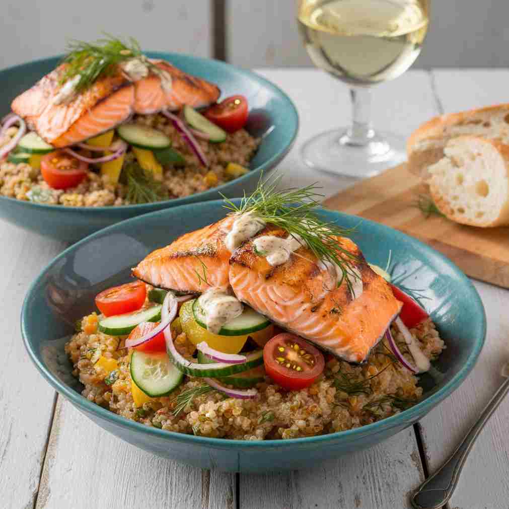 Mediterranean Grain Bowls with Salmon