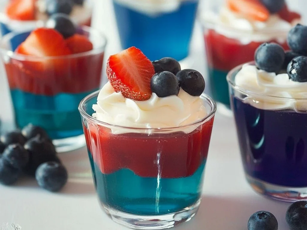 Layered Strawberry and Blueberry Gelatin Cups