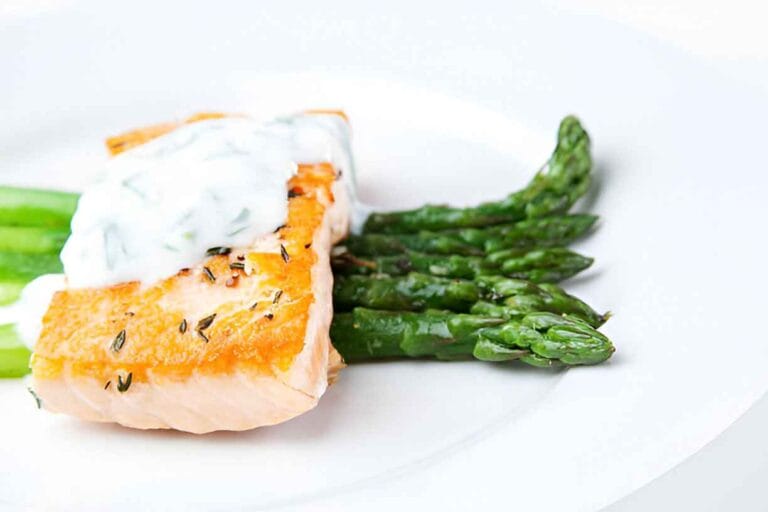 15-Minute Pan Seared Salmon with Basil Tzatziki
