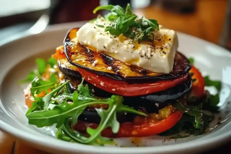Grilled Eggplant Ratatouille with Fresh Cheese and Arugula