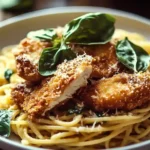 Basil Parmesan Pasta with Crispy Chicken