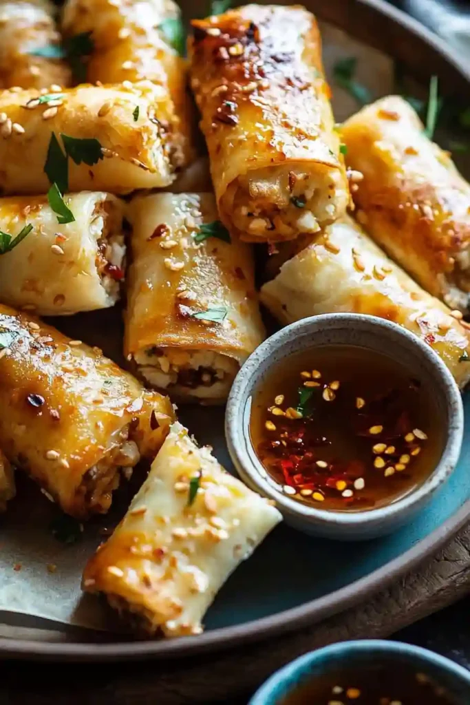 Oven Fried Feta Rolls with Chili Honey