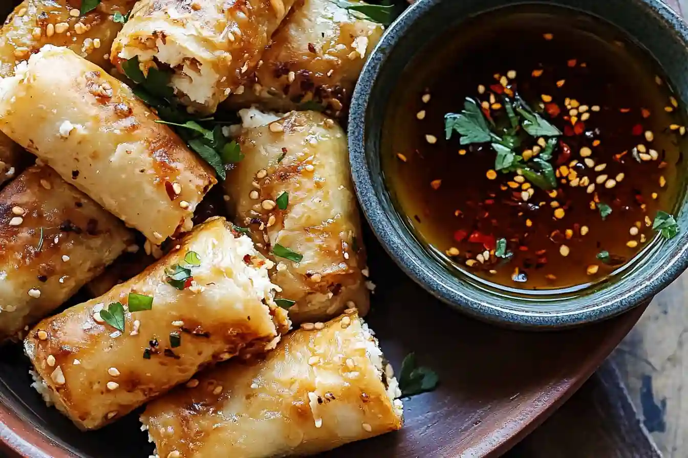 Oven Fried Feta Rolls with Chili Honey