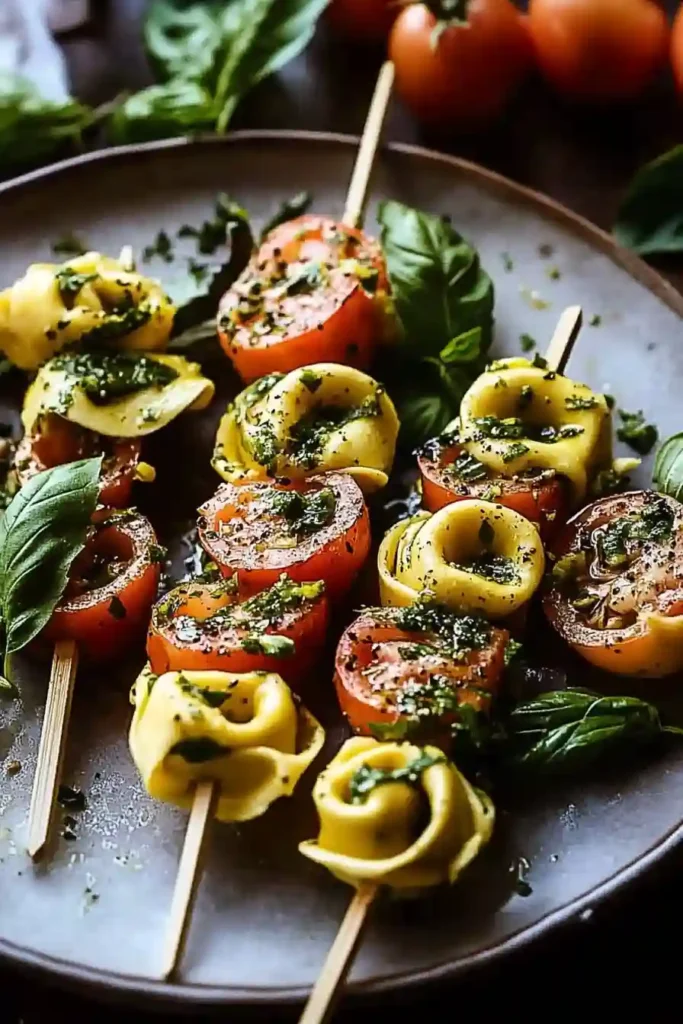 Tortellini Skewers with Lemon Basil Vinaigrette