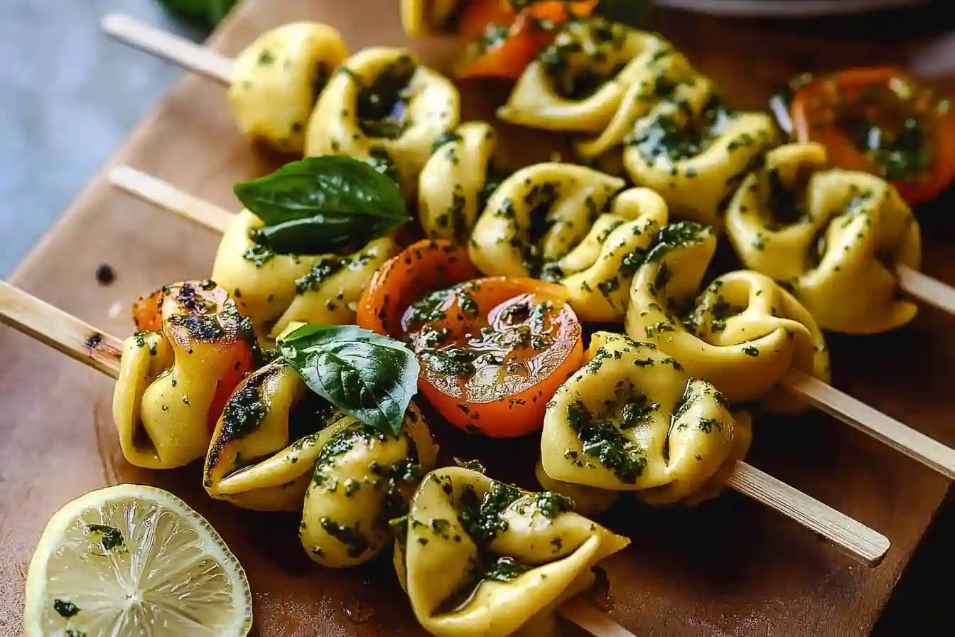 Tortellini Skewers with Lemon Basil Vinaigrette