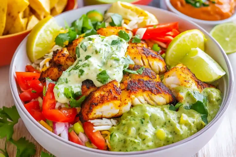 Blackened Fish Taco Bowls With Cilantro Lime Sauce
