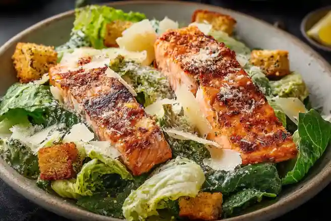 Parmesan Crusted Salmon Caesar Salad