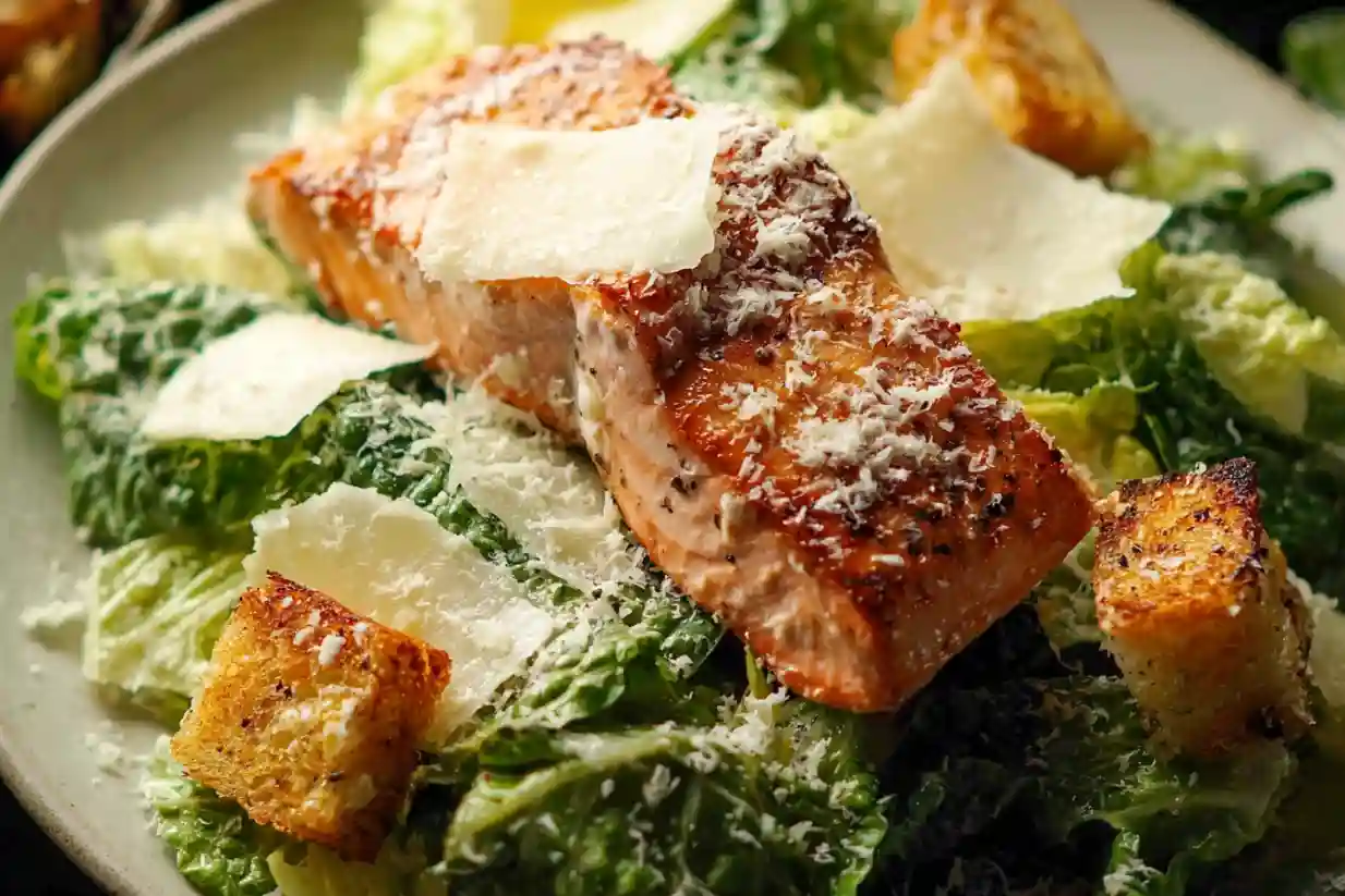 Parmesan Crusted Salmon Caesar Salad