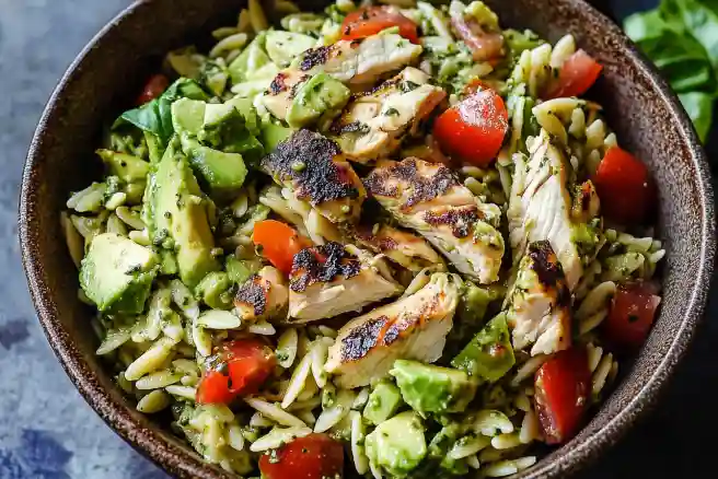 Pesto Chicken Avocado Orzo Salad