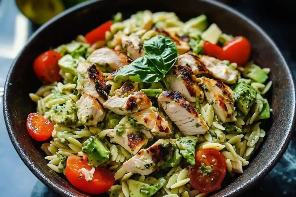 Pesto Chicken Avocado Orzo Salad