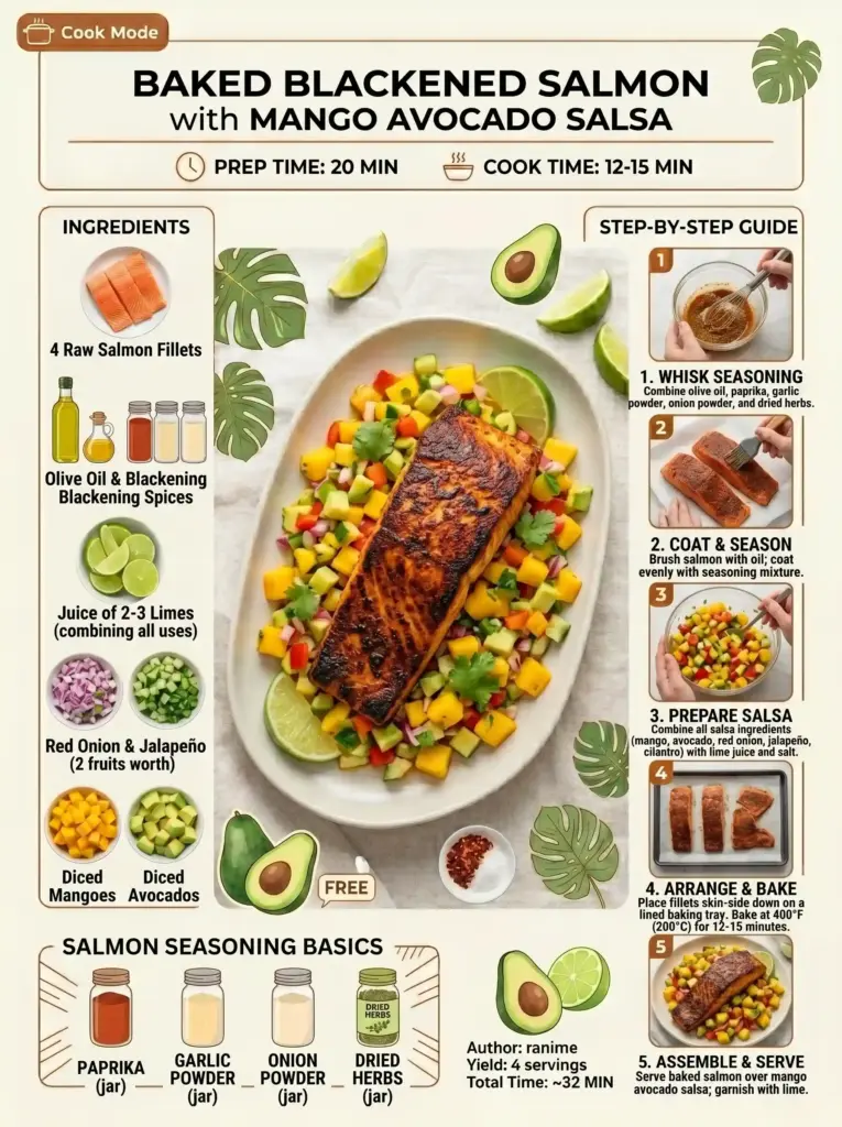 Baked Blackened Salmon with Mango Avocado Salsa
