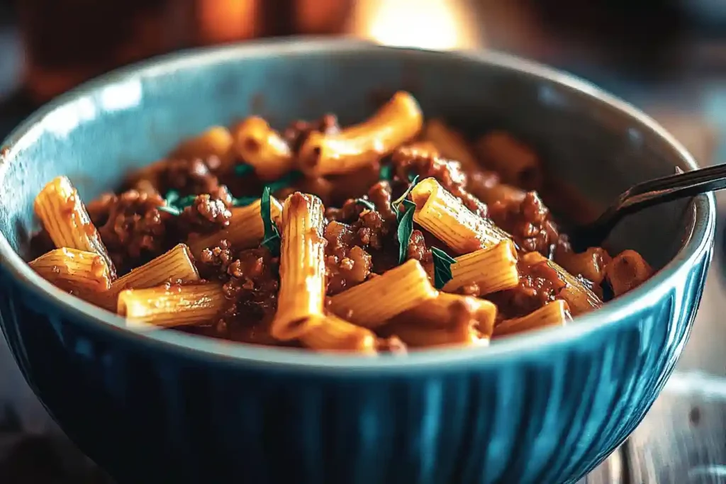 Pasta with Ground Beef and Tomato Sauce