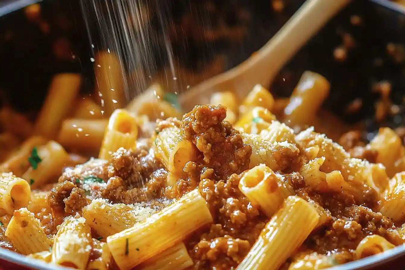 Pasta with Ground Beef and Tomato Sauce