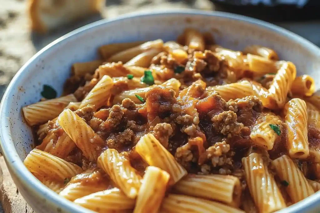 Pasta with Ground Beef and Tomato Sauce